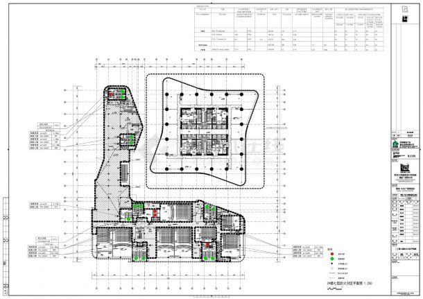 绿地·中央广场北地块地上部分-2号楼七层平面及防火分区平面CAD图-图一