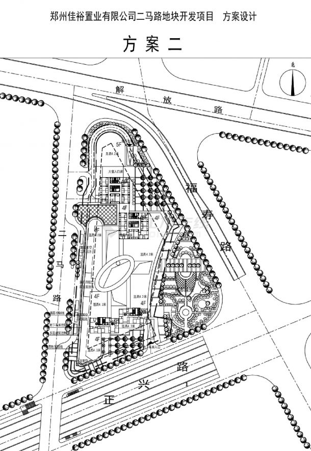 郑州二马路地块开发项目-3个方案总平面CAD图-图二