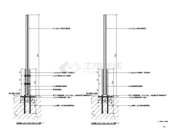 某玻璃幕墙平台栏杆节点构造设计CAD参考详图-图一