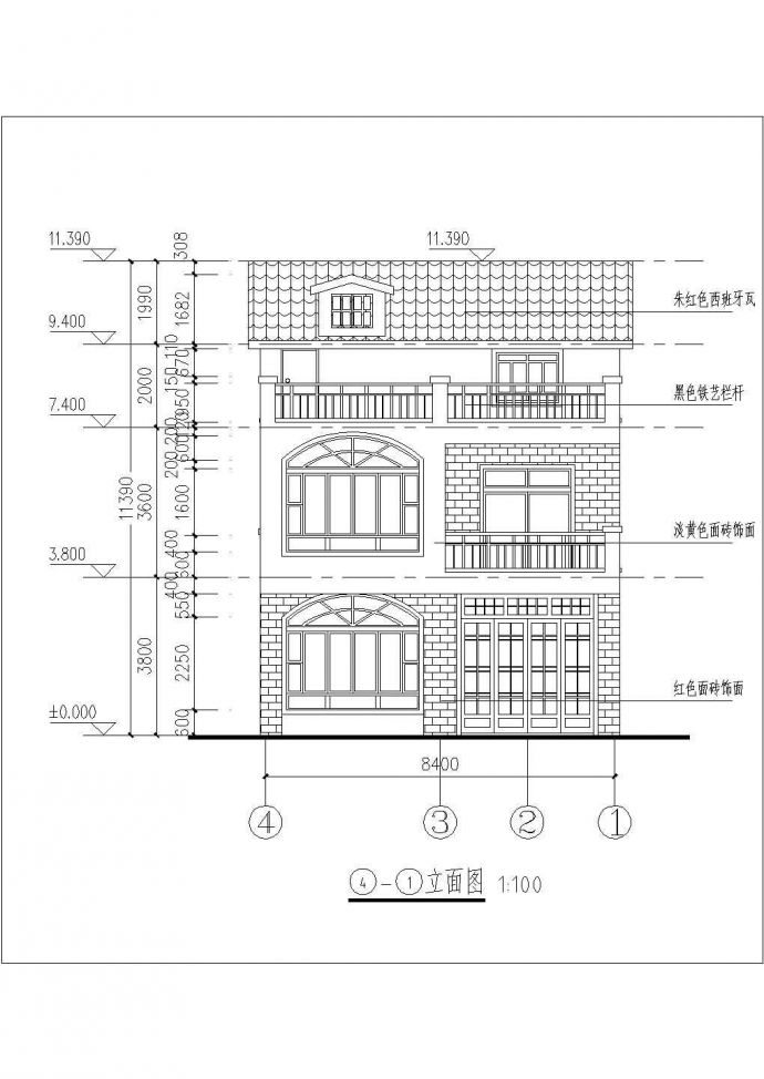 290平米3层混合结构独栋别墅建筑设计CAD图纸_图1