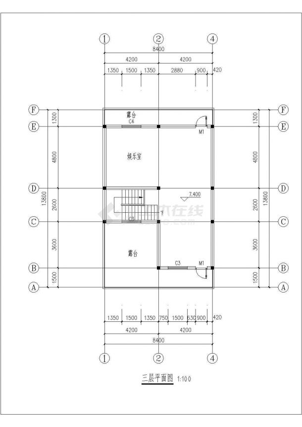 290平米3层混合结构独栋别墅建筑设计CAD图纸-图二