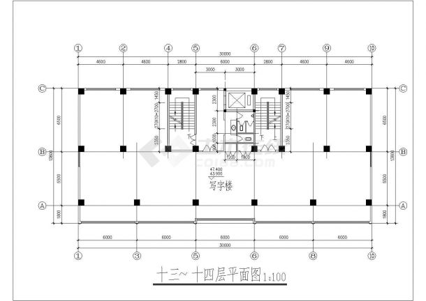 某商场写字楼建筑设计全套CAD图-图二