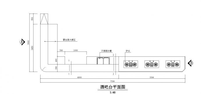 某城市酒吧台结构布置CAD规划详图_图1