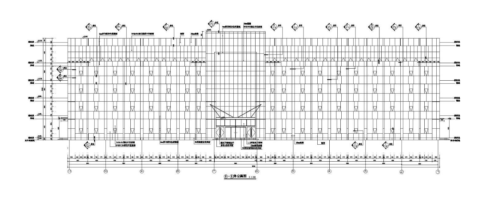 河北省某办公楼铝塑板石材幕墙施工图CAD规划详图