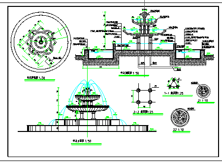 三层圆形喷泉施工图_图1
