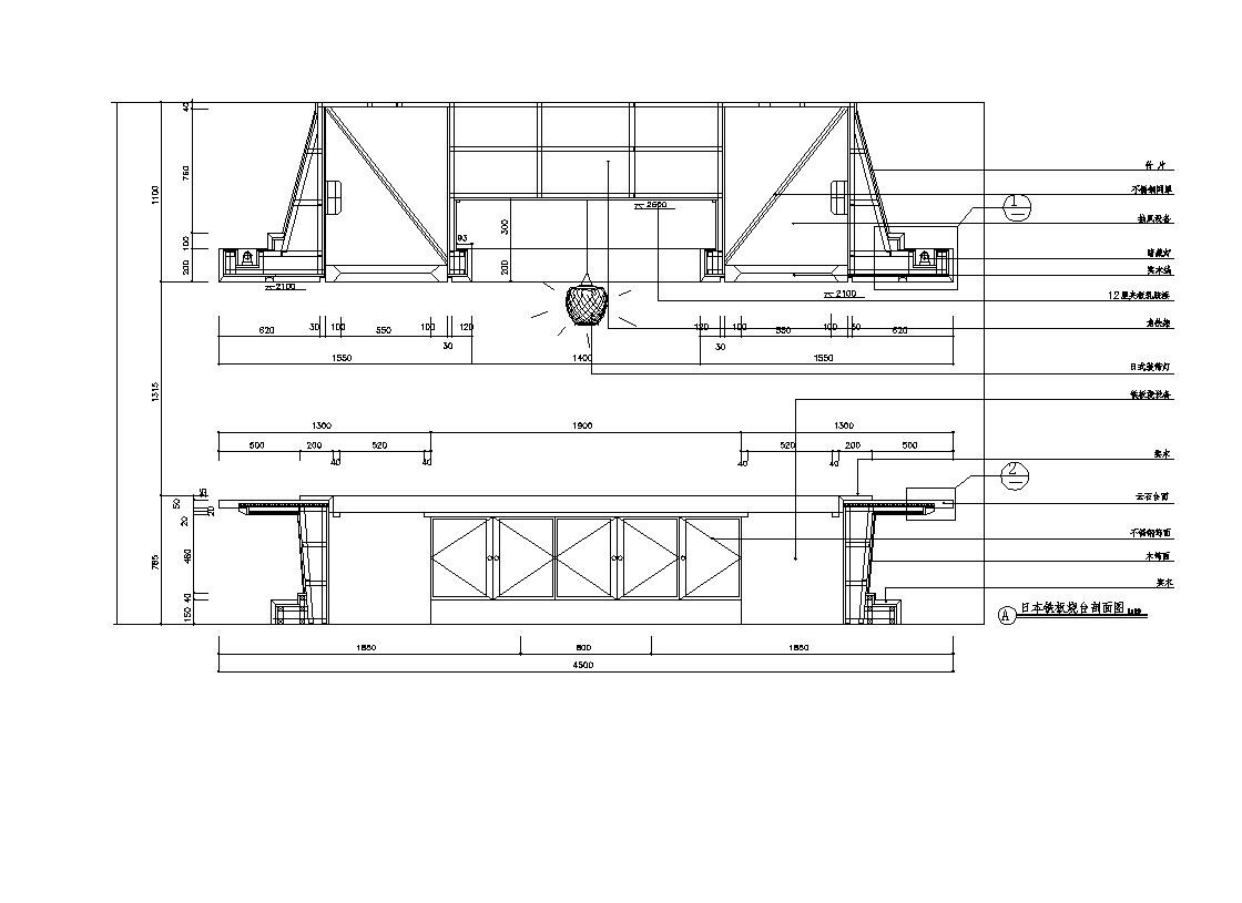 某市料理店日式铁板烧台结构布置CAD参考详图