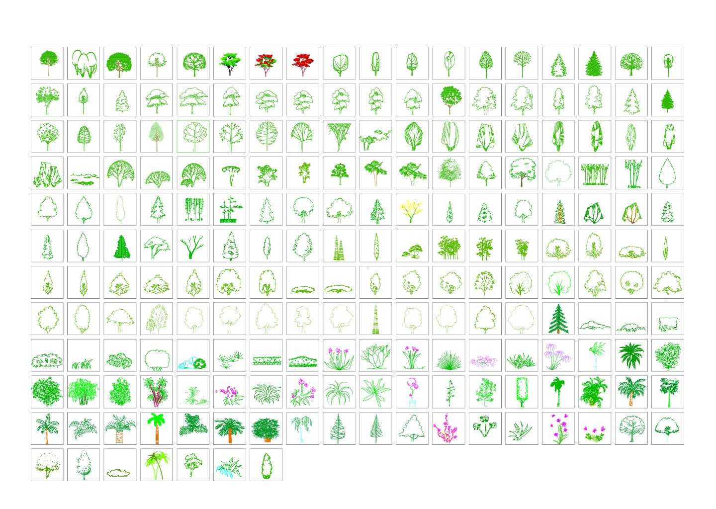 常用绿色植物园林景观工程素材图例CAD
