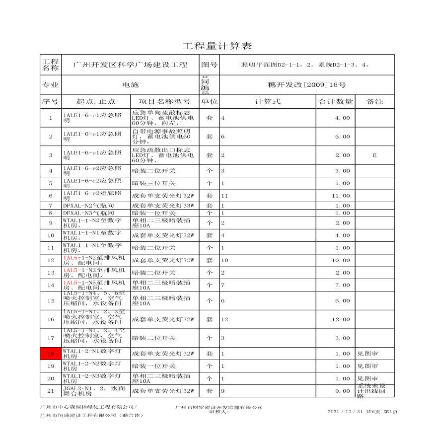 广州开发区科学广场建设工程工程量计算表-图一