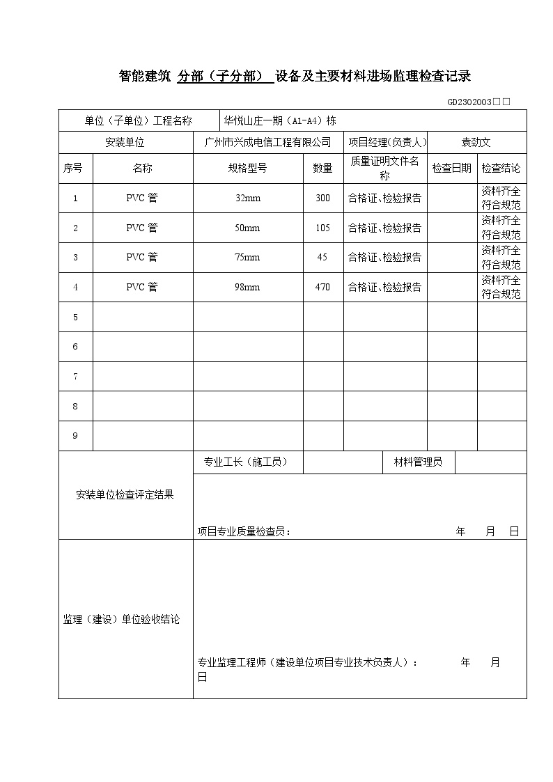 华悦山庄线管进场检查记录-图一