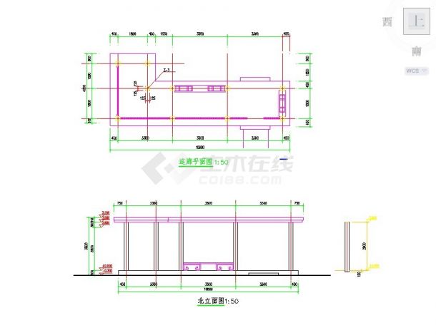 某地单层钢结构亭子廊架组合结构设计施工图纸-图一