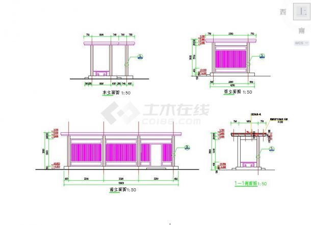 某地单层钢结构亭子廊架组合结构设计施工图纸-图二