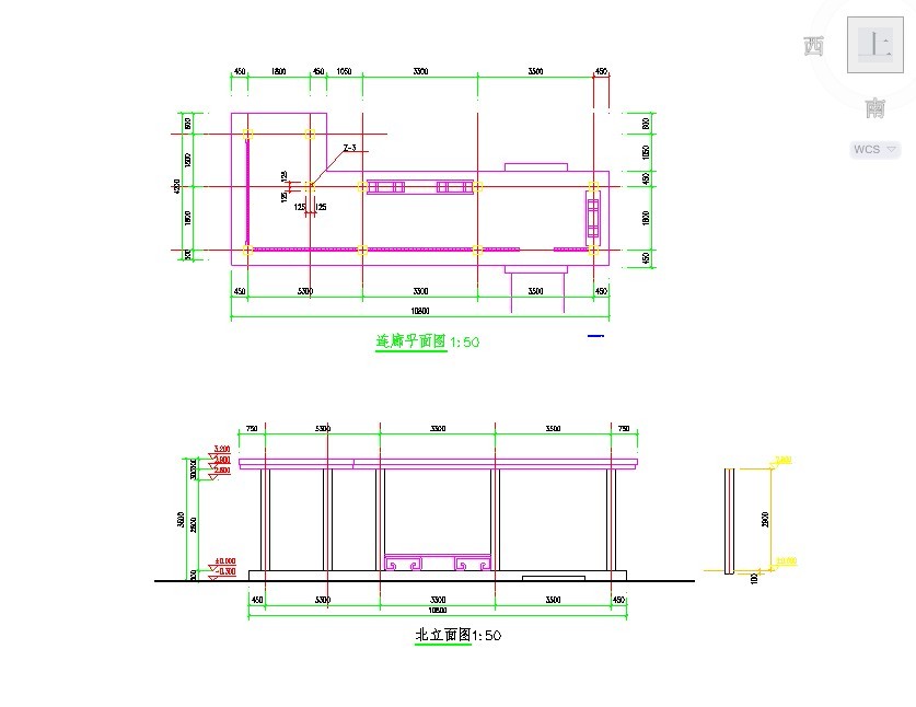 某地单层钢结构亭子廊架组合结构设计施工图纸