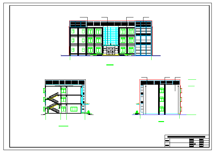 某工厂1500平米3层钢混框架结构办公楼建筑设计CAD图纸_图1