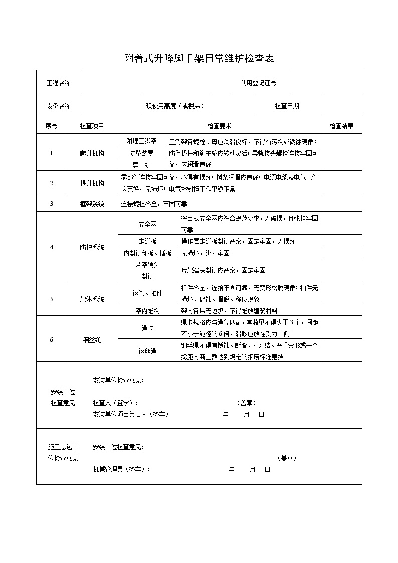 附着式升降脚手架日常维护检查表.doc-图一