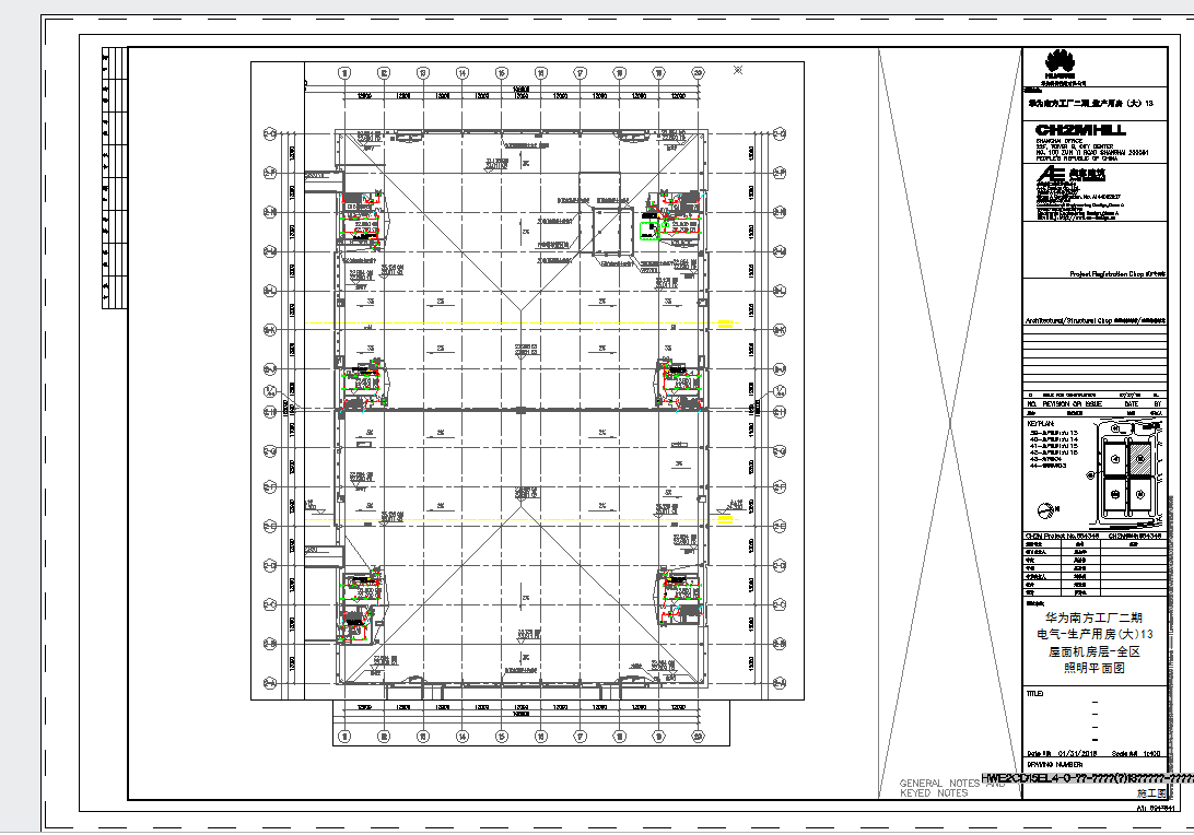 某地工业厂房电气生产用房大屋面机房层照明平面图CAD图纸