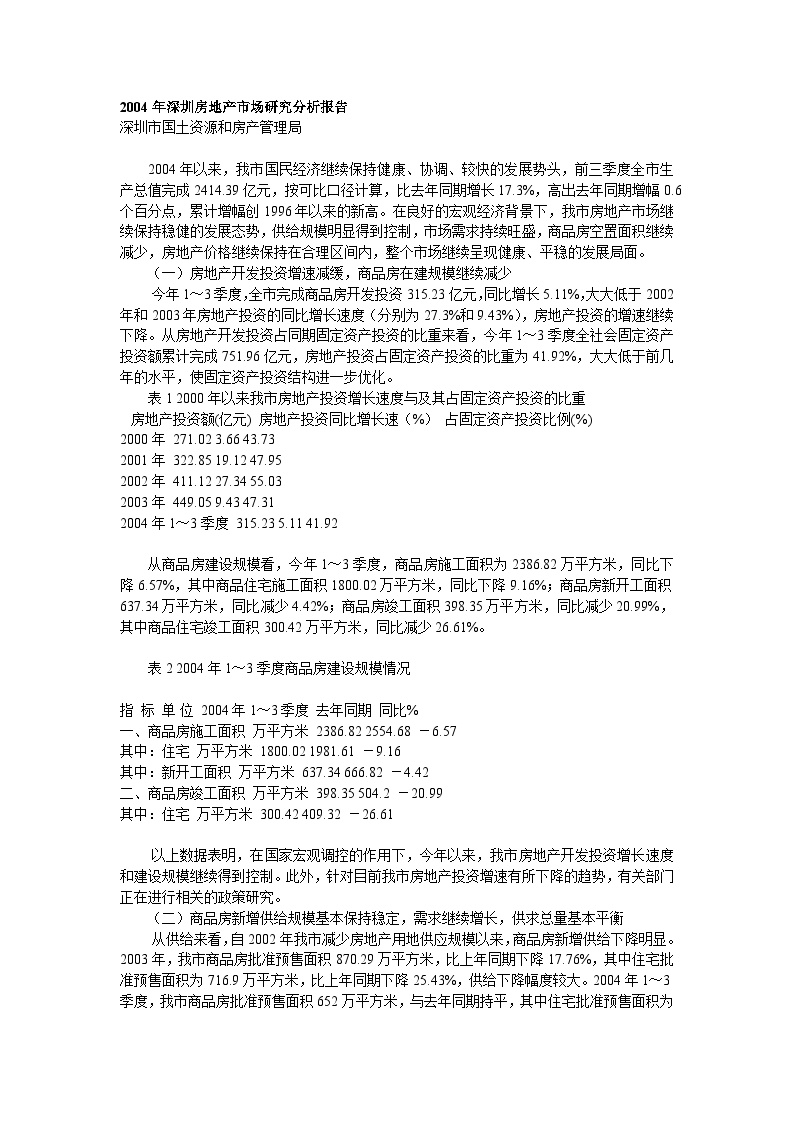 2004年深圳房地产市场研究分析报告.doc-图一