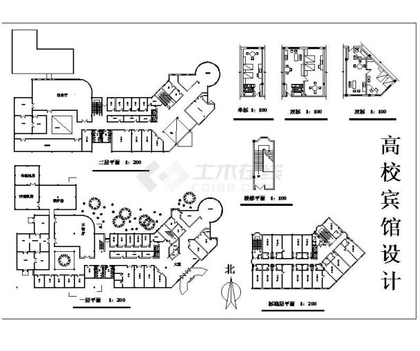 高校旅馆设计方案平面CAD图-图一