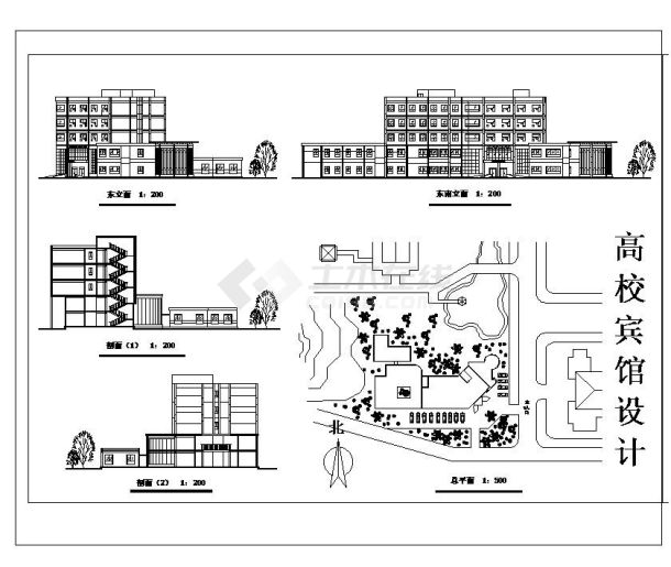 高校旅馆设计方案平面CAD图-图二