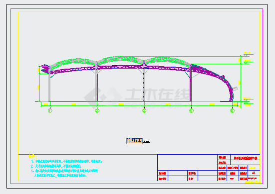 网球场加顶膜结构工程建筑结构CAD施工图-图一