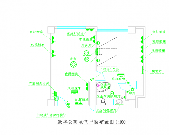 某地豪华公寓电气平面布线图CAD图纸_图1