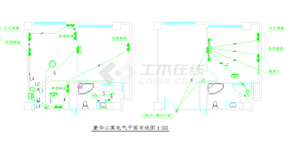 某地豪华公寓电气平面布线图CAD图纸-图二