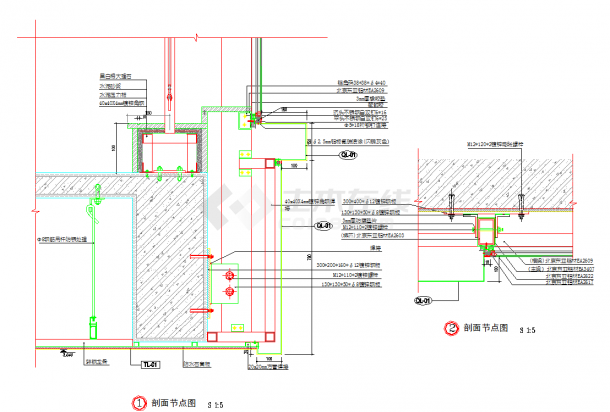 某地幕墙相关预埋件详细施工节点图CAD图纸-图二