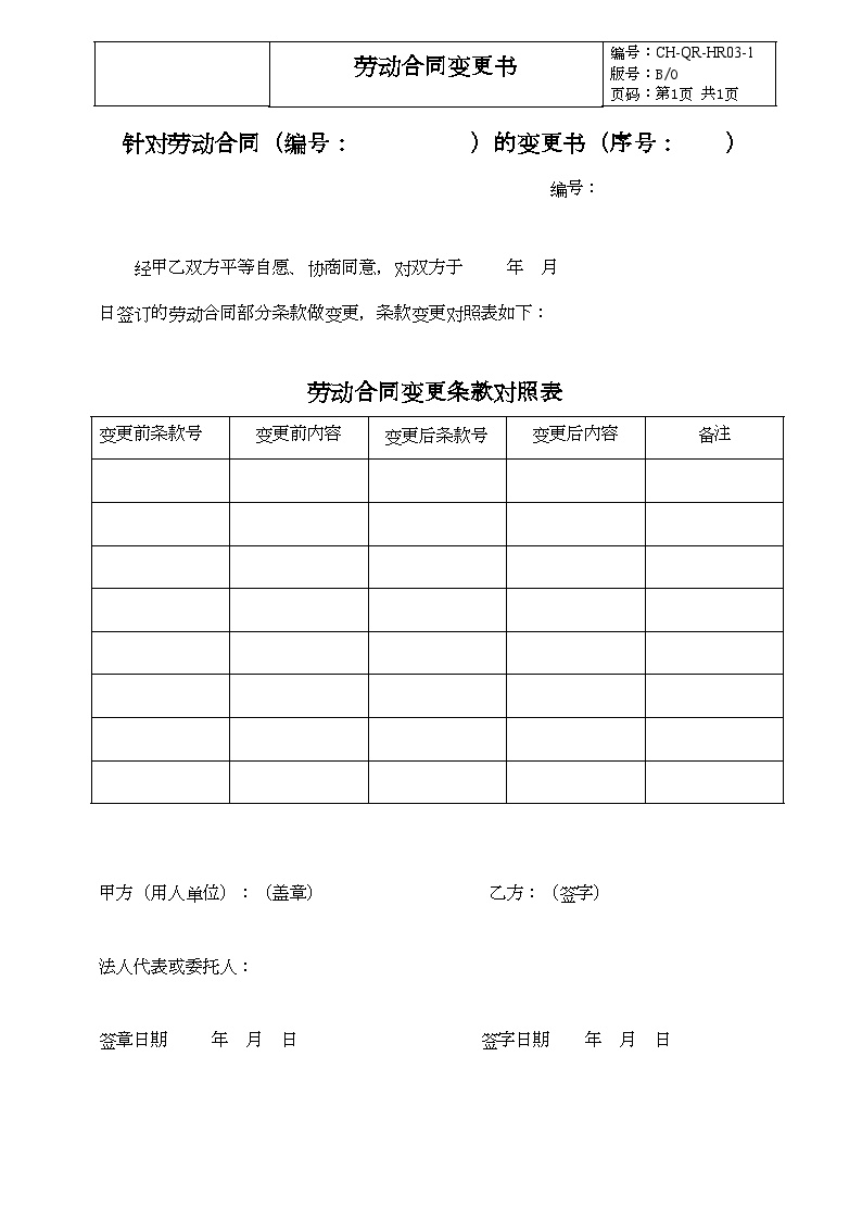 HR03-1劳动合同变更书-房地产公司管理资料.doc-图一