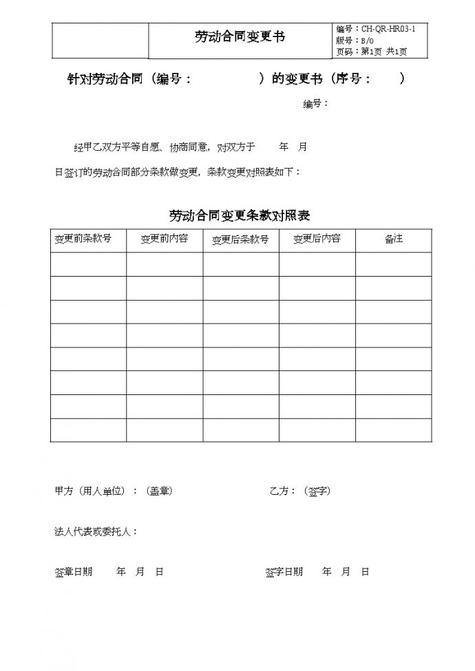 HR03-1劳动合同变更书-房地产公司管理资料.doc_图1