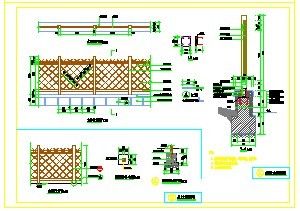 带灯石墩平立剖木栅栏详图-图二