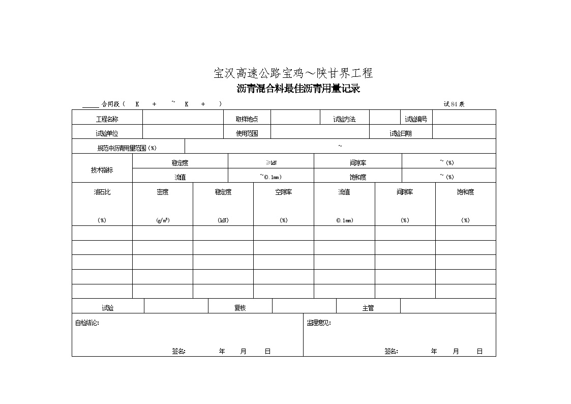 路面试84表 沥青混合料最佳沥青用量试验记录表.doc-图一