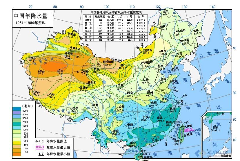 中国各地降水量分布图图片