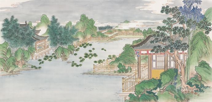 中式楼阁山水壁纸壁画 (40).jpg_图1