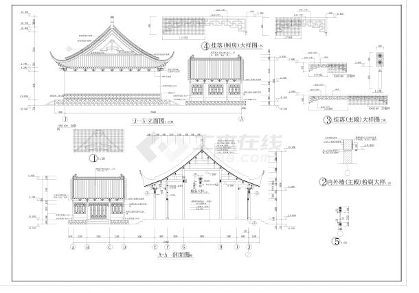 中式古建 财神殿 平立剖 节点及结构全套施工图 钢混结构 木装饰-图二