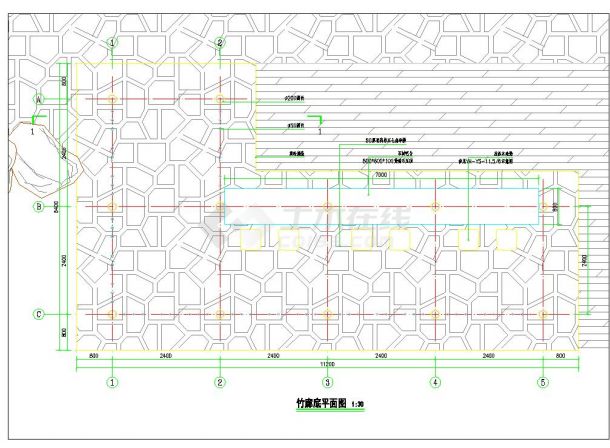新中式 竹廊 钢混柱子基础 平立剖 节点及结构 详图-图二