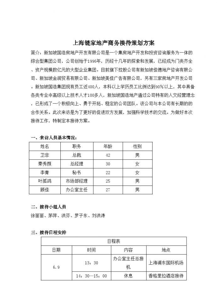 地产房产管理文档-上海某家地产商务接待策划方案 2.doc_图1