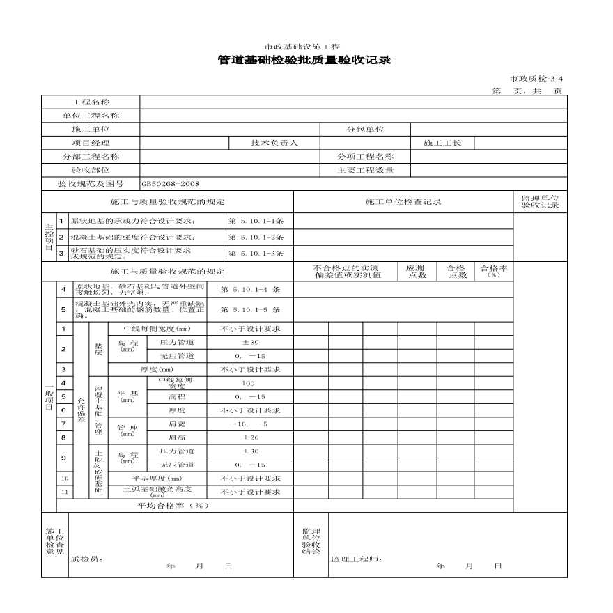 市政给排水管道工程检验批质量验收记录-管道基础检验批质量验收记录-图一