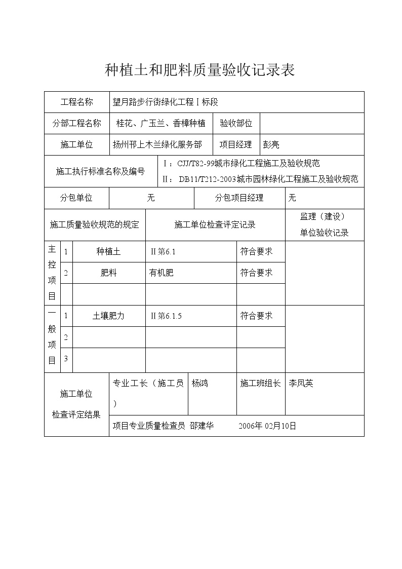 园林工程资料用表-种植土和肥料质量验收记录表-图一