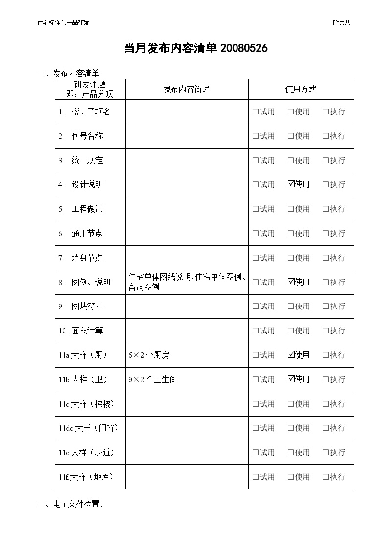 大院建筑施工资料文档附8当月发布内容清单