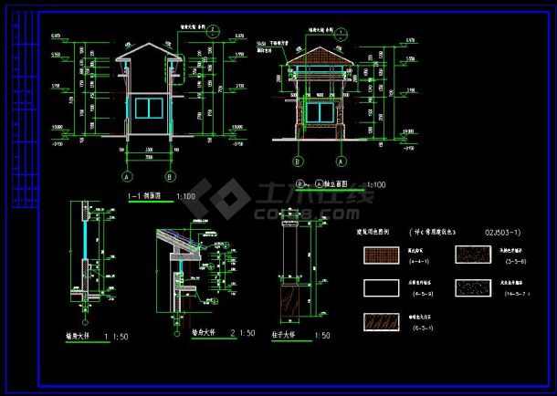 某厂区-坡屋面单层门卫室及大门围墙-建筑施工图CAD-图二