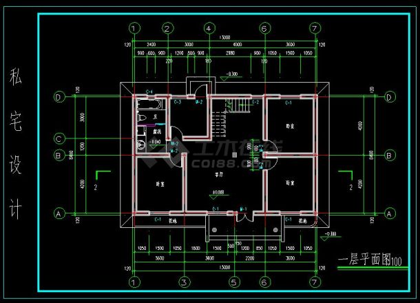 CAD施工图别墅建筑平面图-图二