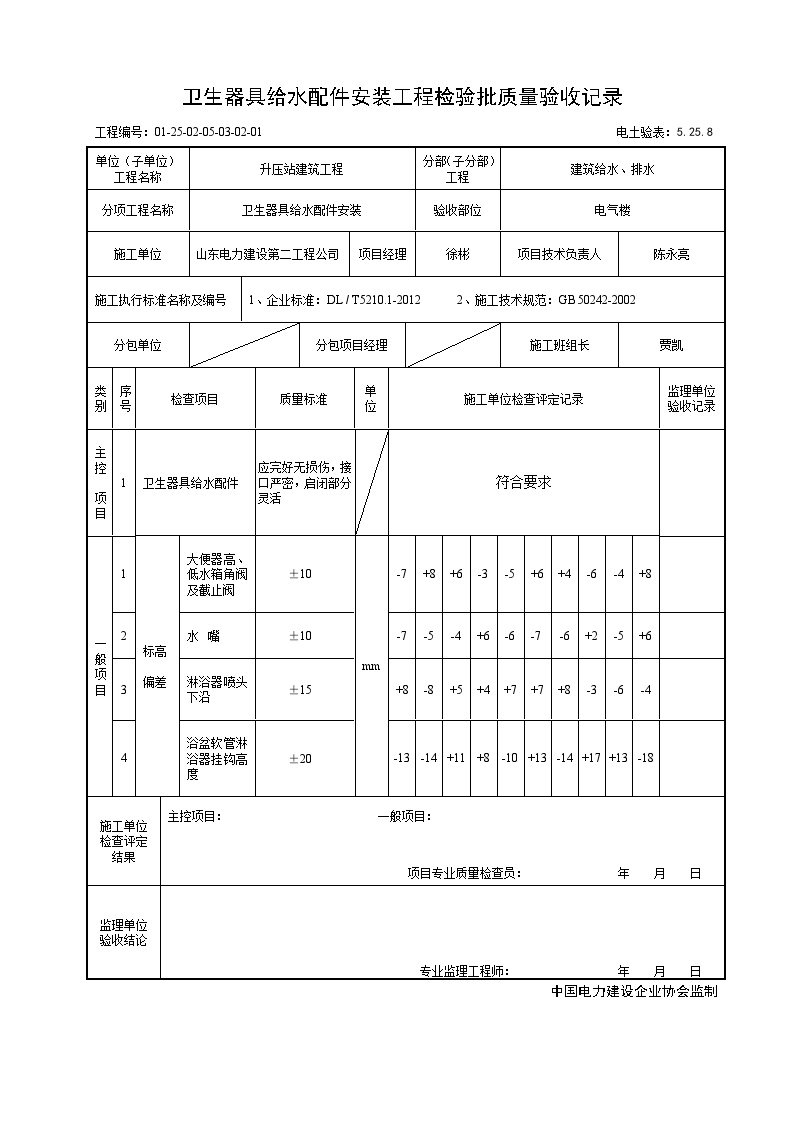 卫生器具给水配件安装工程检验批质量验收记录.doc-图一