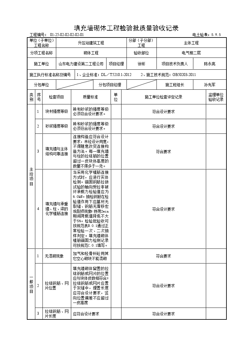 电气楼框架电气楼一层5.9.5填充墙砌体工程检验批质量验收记录 3.doc-图一