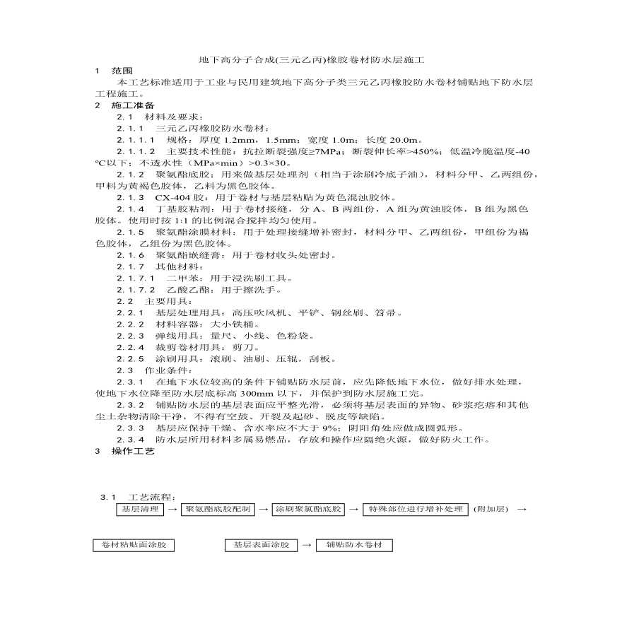 地下高分子合成(三元乙丙)橡胶卷材防水层施工工艺 (1).pdf-图一