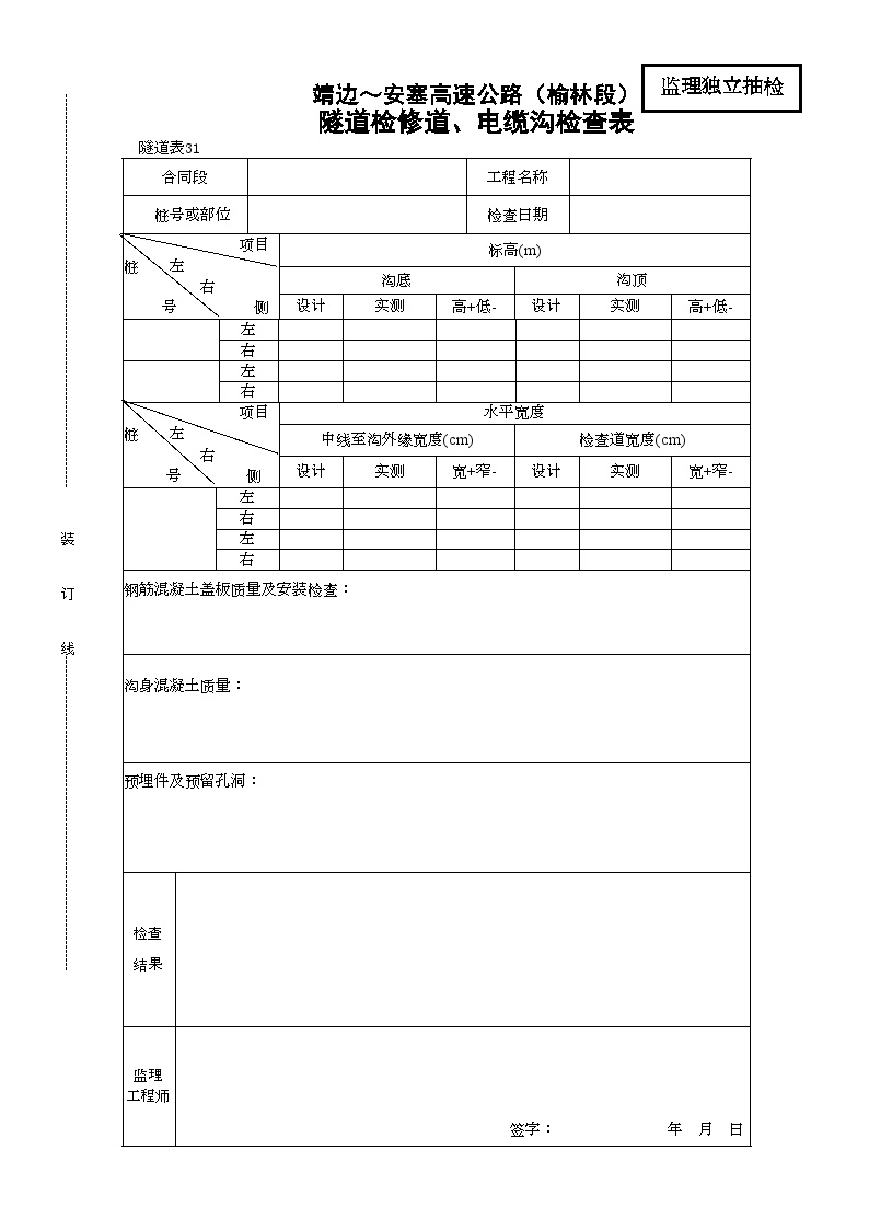 隧道检修道电缆沟检查表.doc