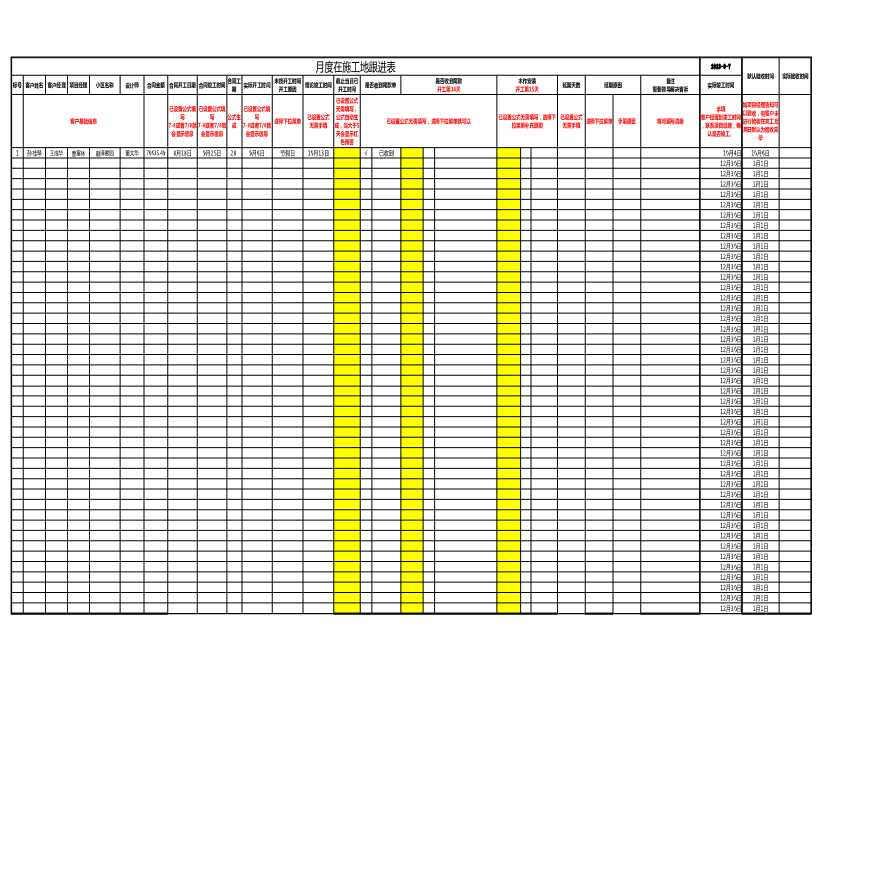 房地产行业月度在施工地跟进表.xlsx-图一