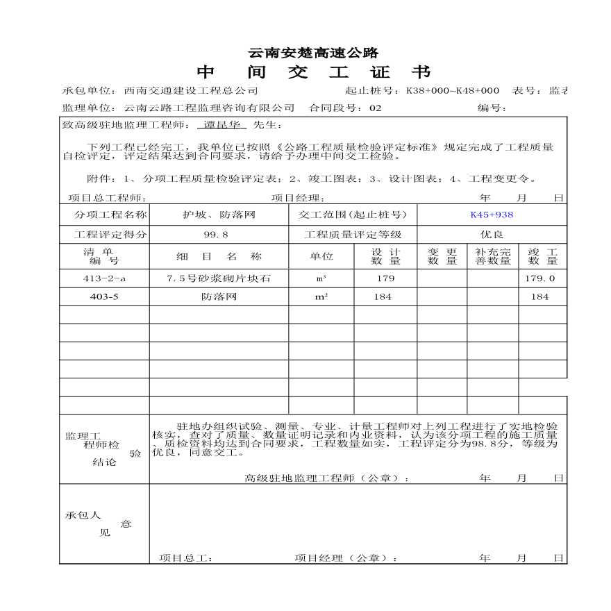 安楚桥梁质检资料1-K39+253护坡、防落网、台背回填-图一