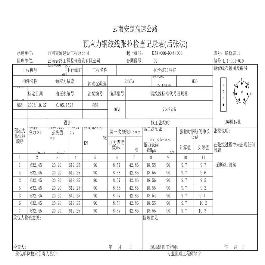 安楚路基质检资料-后张法梁板张拉原始记录表 (8)-图一