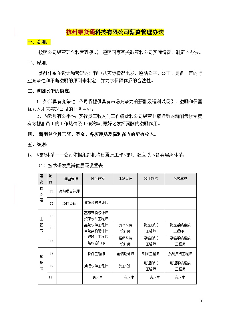 科技有限公司薪酬管理办法