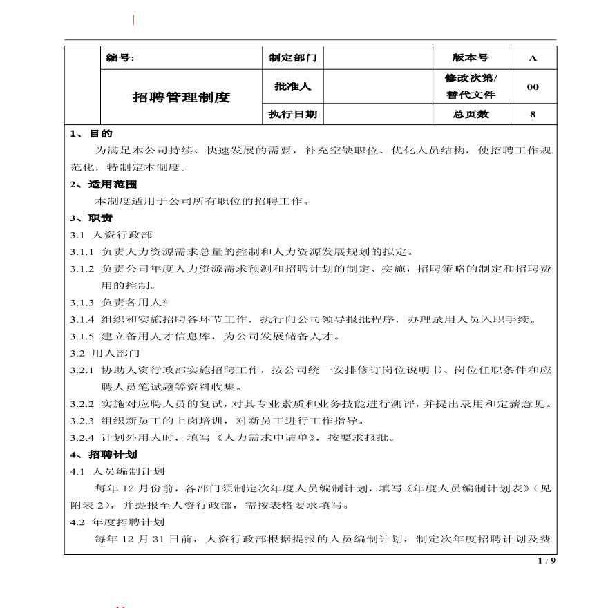 企业招聘管理制度及全套表单-图一