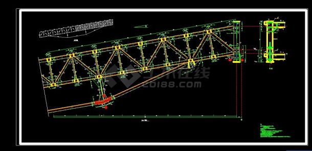 斜长45440mm钢桁架，用于某煤矿企业运煤栈桥。栈桥宽度轴线尺寸3300，钢桁架高度见图。-图二